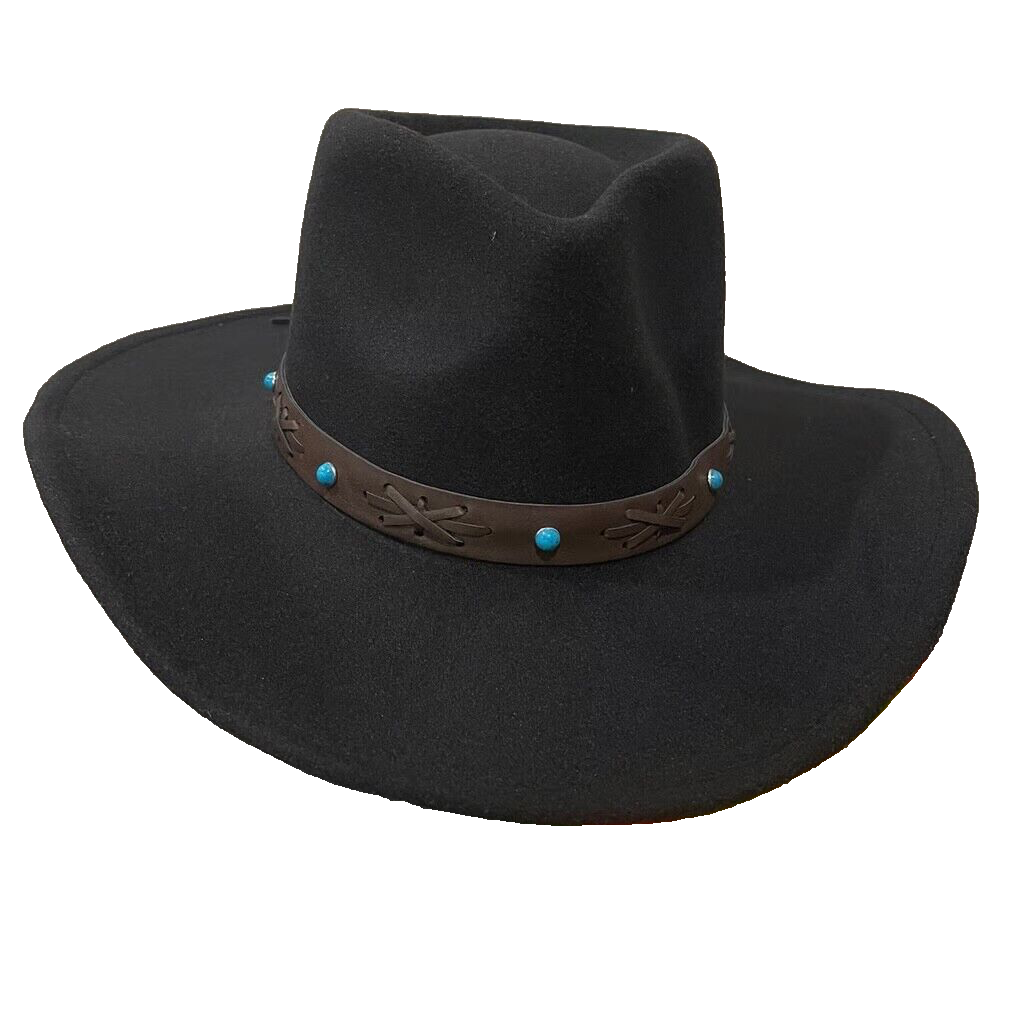 Frye Womens Faux Wool Felt Black Turquoise  Cattlemans Cowgirl Cowboy Hat NWT Wool Felt Cattlemans Crease Cowboy by FRYE – San Diego Hat  main image 3