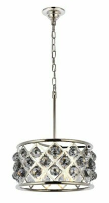 Chandelier Pendant Light Fixture Ceiling Polished Nickel Silver Grey Crystal 16''