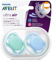 Avent Ultra Air 2-Pack Pacifiers Blue/Green BPA Free Sterilizer Case