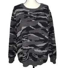 Barefoot Dreams Seaside Pullover Sweater Size 1X Black Gray Camo L/S Crew Neck