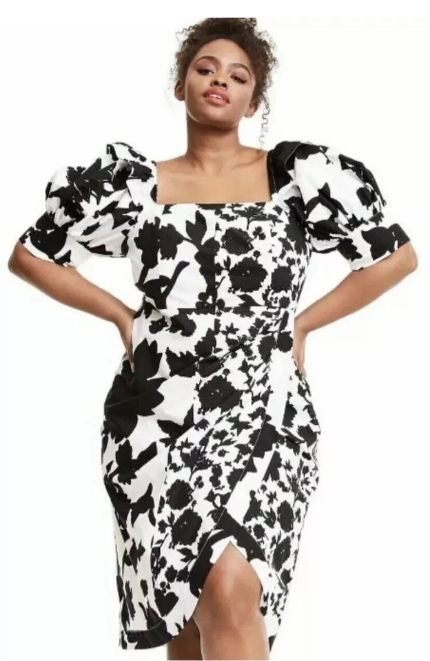 Vestido Christopher John Rogers X Target Floral Manga Abullonada Imitación Envolvente Talla 24W/26W Foto 2 de 4