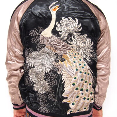 Mens Sukajan Souvenir Jacket Japanese Pattern Embroidery Ukiyoe