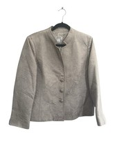 Talbots Blazer Jacket Women 12 Petite Champagne Floral Textured Silk Blend 6370