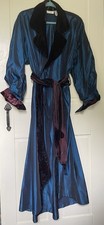 Vintage Victoria's Secret Iridescent Blue Satin W Black Velvet Trim Robe 1 Size