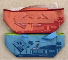Two NEW Trader Joe's Mini Insulated Bag Peach/Blue Great for Lunch /Travel