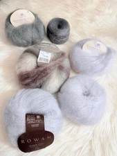 Lot of 6 Kid Mohair Silk Skeins Italy Soft Luxury Knitting Yarn Lilac Grey New
