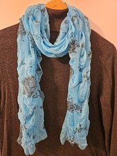 Stunning Teal Floral Scarf Sheer Wrap with Elegant Rose Pattern 60"x20" NWOT