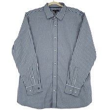 Banana Republic Men's XXL Slim Fit Navy Gingham Long Sleeve Dress Shirt