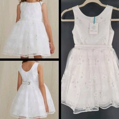 Abel & Lula White  Embroidered Tulle Belted Dress SZ 8 Girls Formal Easter 