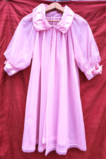 Vintage unbranded HOT PINK Gown Robe Peignoir Sheer Chiffon SZ Medium satin bow