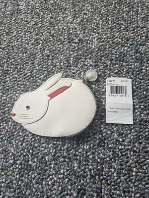 Coach Bunny Rabbit WhiteLeather Coin Purse Wallet PouchRare Novelty