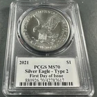 2021 Silver Eagle Type 2, PCGS MS70 First Day of Issue (89734)