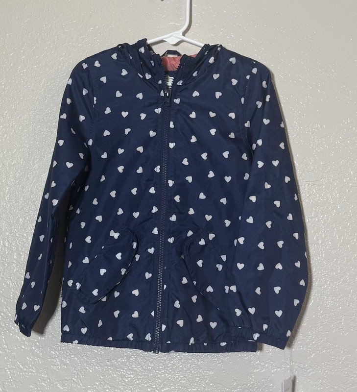 Carter's Girls Hooded Zip Jacket w/ Pockets Blue/White Heart Print S/4