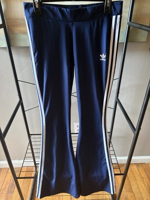 adidas Originals women Blue/White 3-Stripes Track Pants L Polyester Pull On