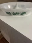 Vintage Glasbake Ivy Pattern Milk Glass Divided Casserole Dish  Made In USA