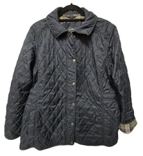 LL Bean Quilted Riding Jacket Barn Coat Women's XL Navy Blue Poly Full Zip