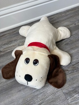 Large Cream Puppy Dog Plush Stuffed Animal Brown Ears Red Collar