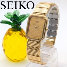 Seiko Quartz Dress Watch Gold Vintage Tank Slim Mens 9020 5410 wrist 18cm