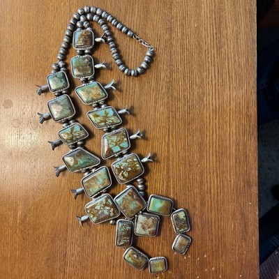 Squash Blossom Necklace, Top Grade Royston Turquoise, Sterling, 30 inches, #0060