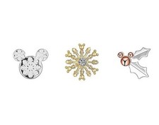 Disney's Mickey Mouse Tri-Tone Cubic Zirconia Holiday Stud Earring Trio Set-NEW