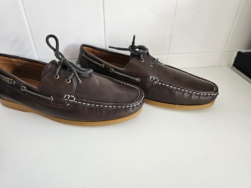ZAPATOS INFORMALES NICHOLAS DEAKINS MARRÓN CASTAÑO REINO UNIDO 8 £65 CUERO CUBIERTA BARCO - Imagen 5 de 13