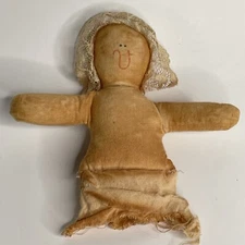 Vintage Handmade Primitive Cloth Rag Doll Baby Child Tea Stained Mini Rustic