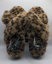 Eco Lux Madden NYC Womens Comfort Foam Leopard Faux Fur Crossband Platform Slide