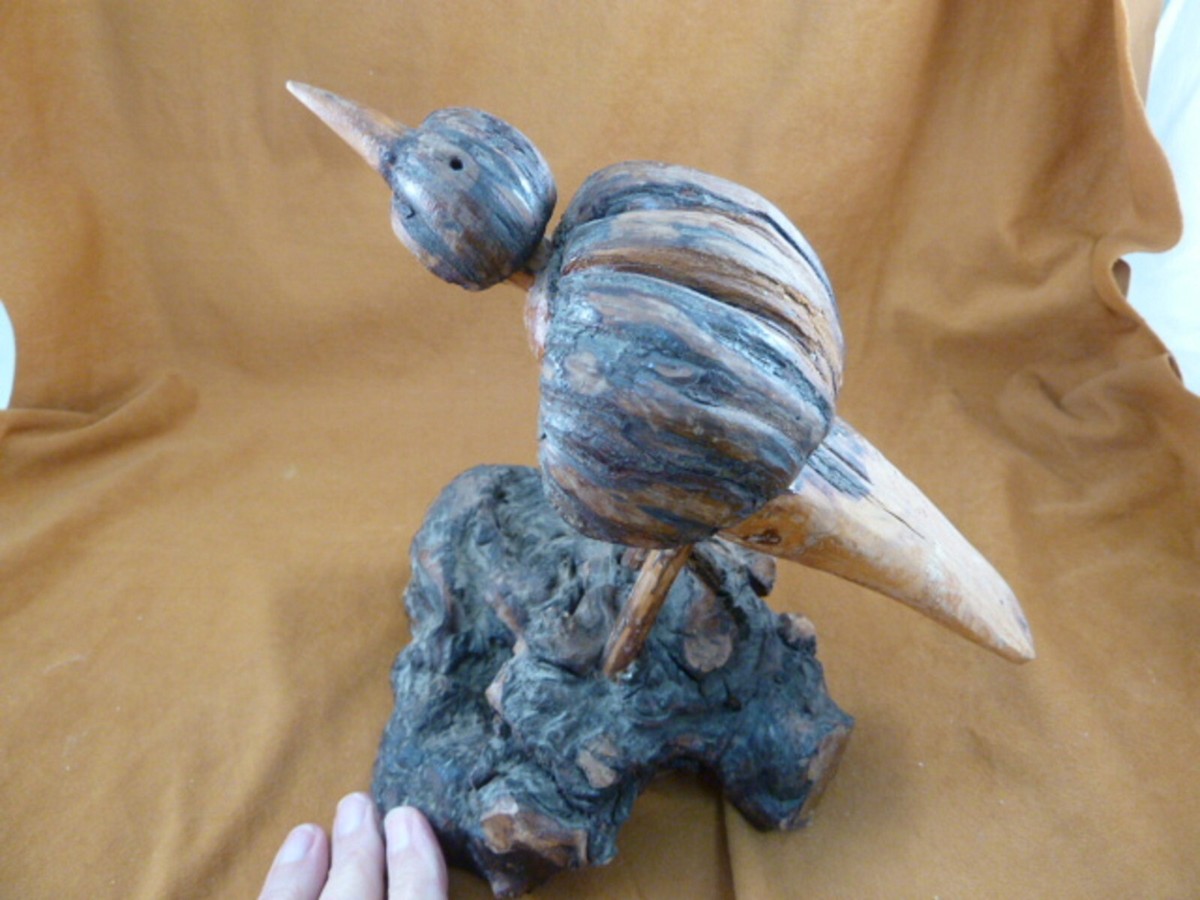 W-BIR-1 Burlwood crafted Bird WOOD FIGURINE abstract signed