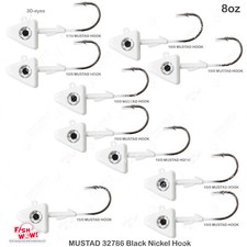 10pcs Fishing 8oz Shad Jig Head 32786 MUSTAD 2x Strong Hook 10/0 White