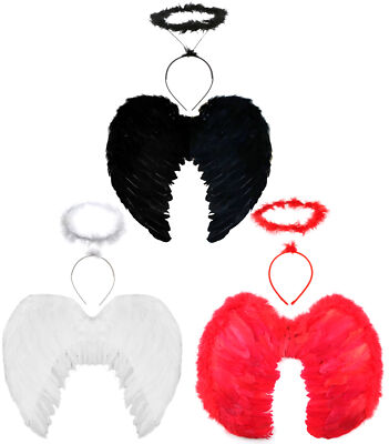 FEDER FLÜGEL UND HALO SET HALLOWEEN KOSTÜM DAMEN DARK ANGEL KOSTÜM