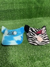 Lot Of 2 New Women’s Baseball Sun Visors Adjustable Hat Blue/Zebra Print OSFM