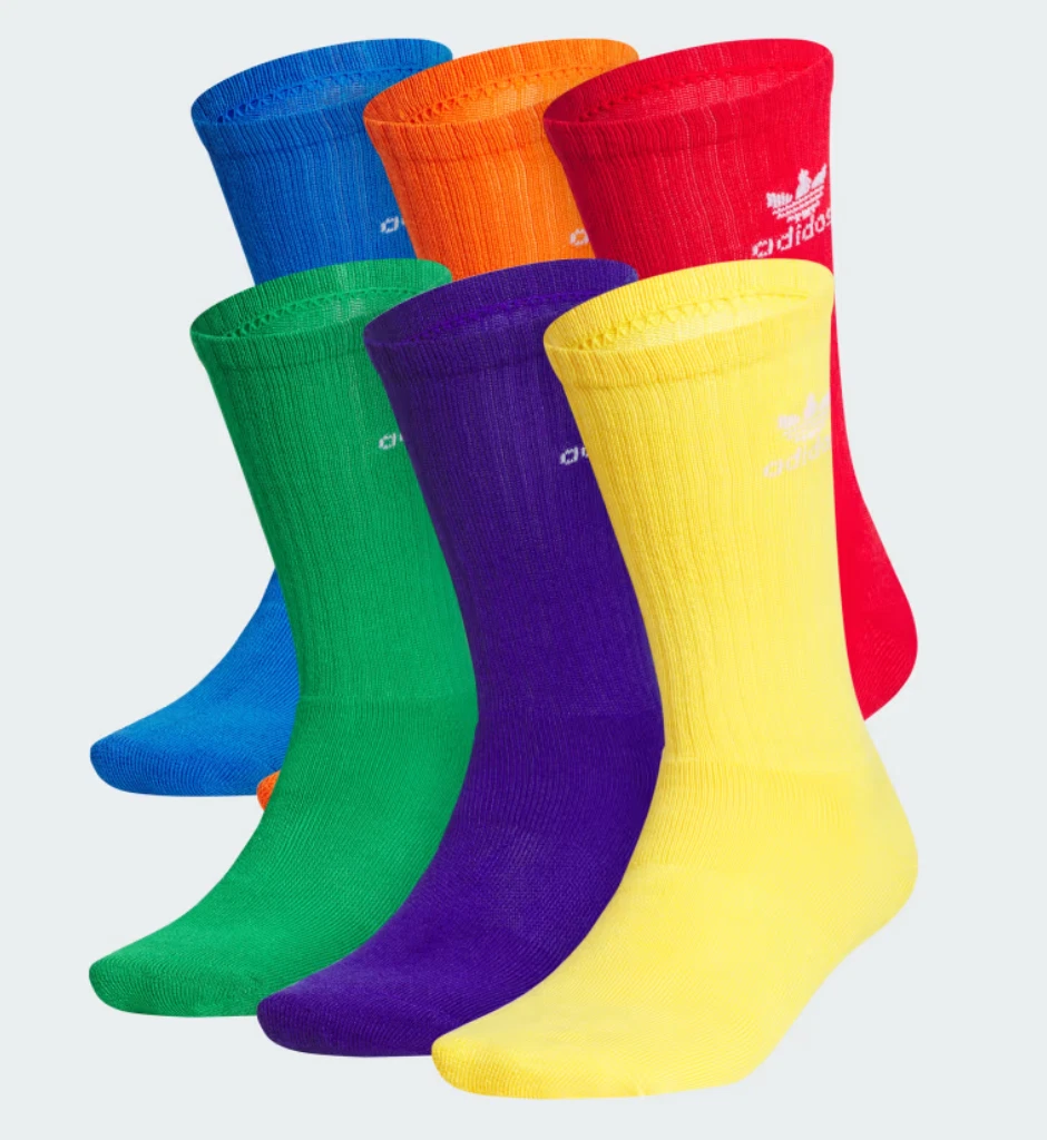 NEW ADIDAS ORIGINALS TREFOIL CREW SOCKS ~SIZE LARGE (6 PAIRS PER PACK)