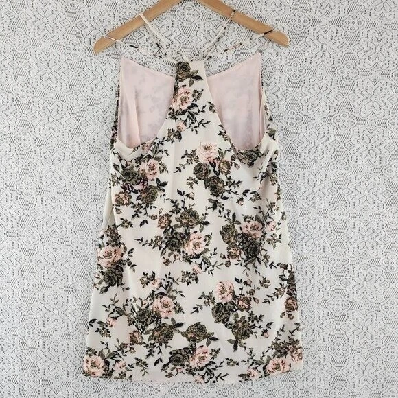 Lucylove High Neck Strappy Neckline Floral Mini Chiffon Dress M - Image 2 of 4