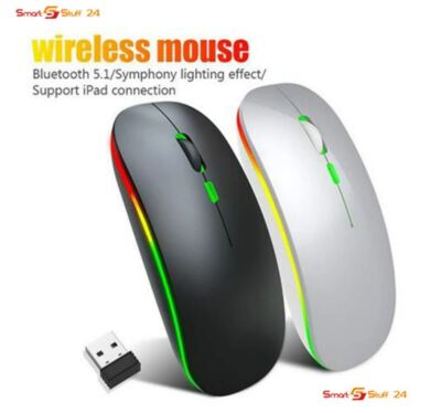 USB WLAN Maus für Computer Notebook MAC Wiederaufladbare LED Schwarz Silber