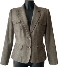 New York&company Stretch Size 4 Brown Blazer Jacket Tweed Cotton Blend 2 Button