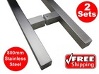 2 X 800mm ENTRANCE DOOR HANDLE PULL SET SQUARE STAINLESS STEEL LONG SATIN ENTRY