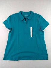 Croft & Barrow - Solid Short Sleeve Classic Polo Shirt - Women - Large - Teal