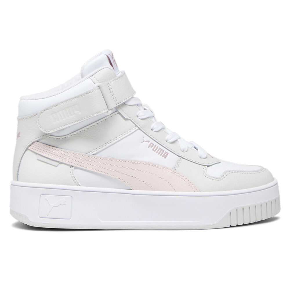 Женские серые, белые кроссовки на платформе с перфорацией Puma Carina Street Mid Casual S