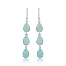 Aqua Chalcedony Gemstone 925 Silver Dangle Earrings Womens Designer Jewelry