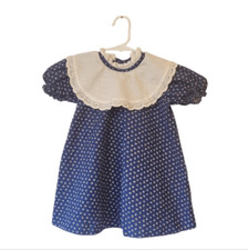 Vintage Navy Blue Floral Puff Sleeve Dress Girl's Size 4