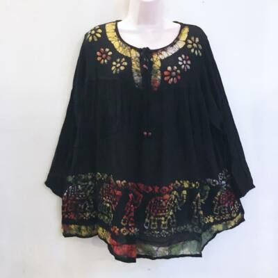 Sacred Threads Hippie Bohemian Gyspy Festival Block Print Tie Dye Top 218882