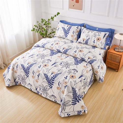 Floral Leaf Queen King Patchwork Quilt Bedspread Coverlet Throw Rug 100% Cotton - Picture 2 of 10