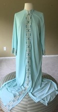 VTG Gossard Artemis Long Robin  s Egg Blue Nylon Gown House Robe Embroidered Med