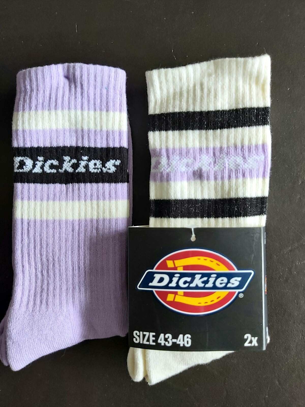 2 Pair DICKIES Light Cushion Crew SOCKS Violet & Cream 43-46 9-12 UNISEX shelf23