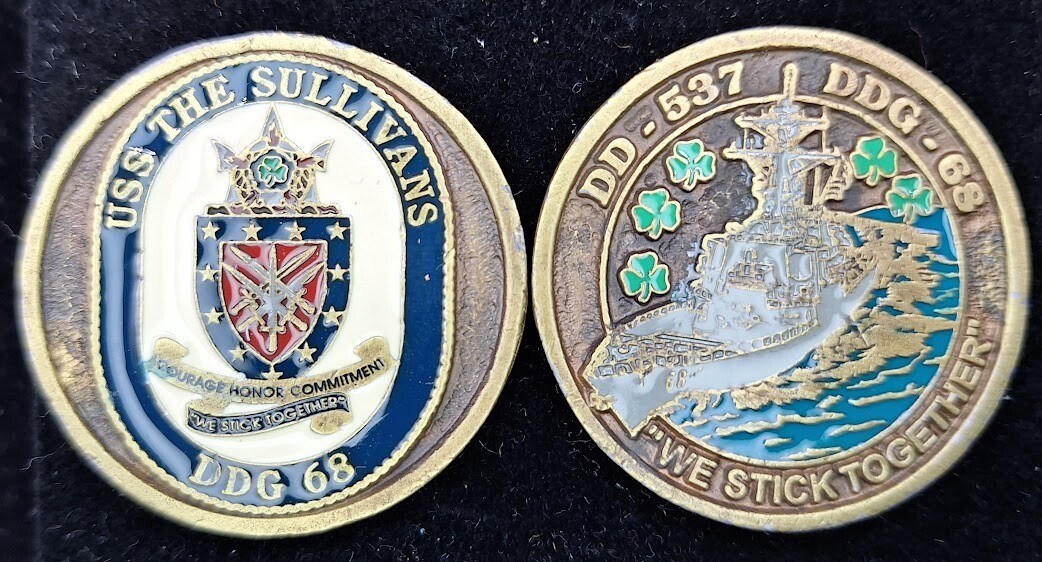 USS The Sullivans DDG-68 Navy Challenge Coin We Stick Together Shamrock