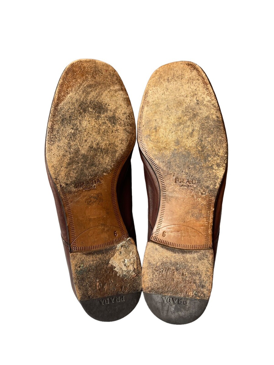 タ*シ様 PRADA プラダ プレーントゥシューズ Brown 6 プラダ レザー レザーシューズ 6 メンズ ブラウン 2EE197 ポスト