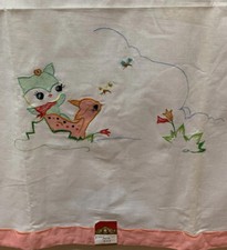 Vintage Decorative Crib Baby Child Top Sheet Hand Embroidered Kitschy 35x54 NEW