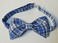 Custom Mens Blue/Navy Plaid Bow Tie Pre-tied Adjustable Gift 4 Him OOAK Unique