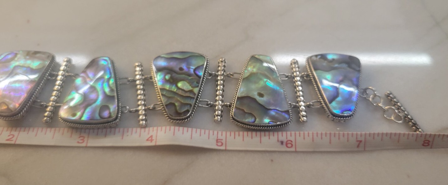 925 Silver Abalone Toggle Clasp Link Bracelet Sig… - image 5