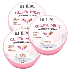 Gluta Milk Whitening Cream Skin Q10 Vit C Moisturized Smooth Face Lalio 80ml x3
